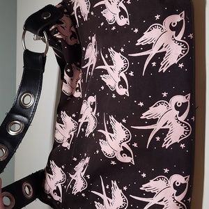 Black and Pink Swallow Print Shoulder Bag